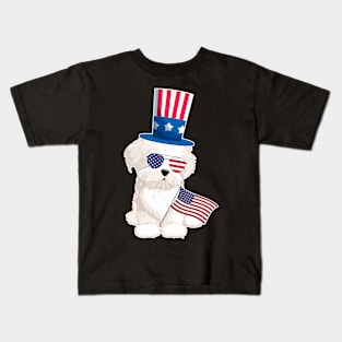 Maltese Uncle Sam Hat Sunglasses Usa Flag 4th Of July Kids T-Shirt